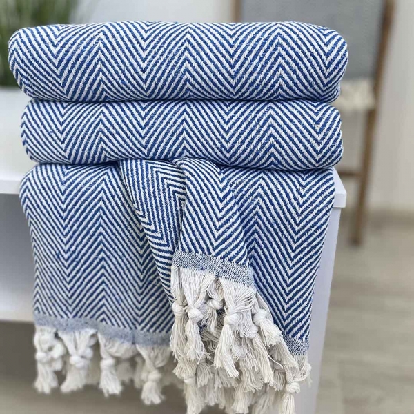 Плед покривало 200х230 зигзаг синій