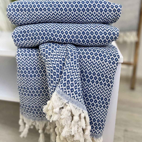 Плед покривало 200х230 ромб синій