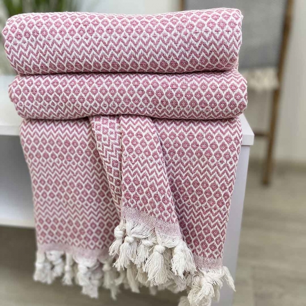 Плед покривало 200х230 ромб рожевий