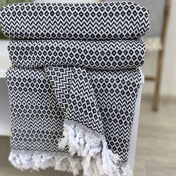 Плед покривало 200х230 ромб чорний