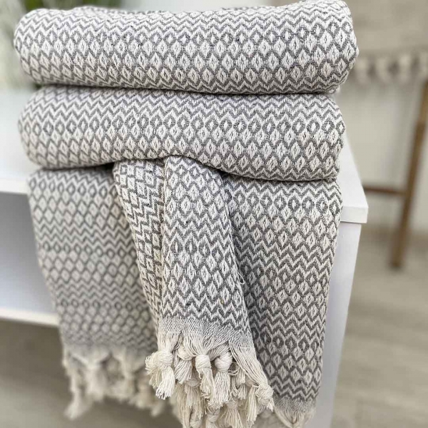 Плед покривало 200х230 ромб cірий