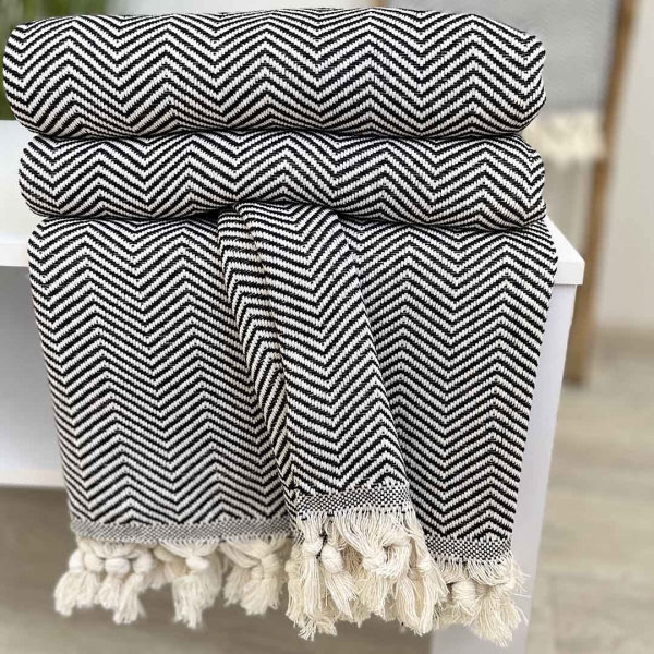 Плед покривало  200х230 зигзаг чорний