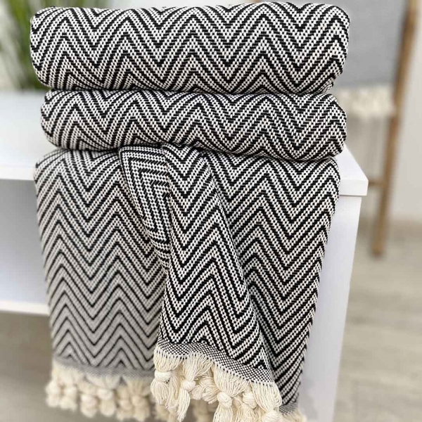 Плед покривало 180х230 зигзаг чорний