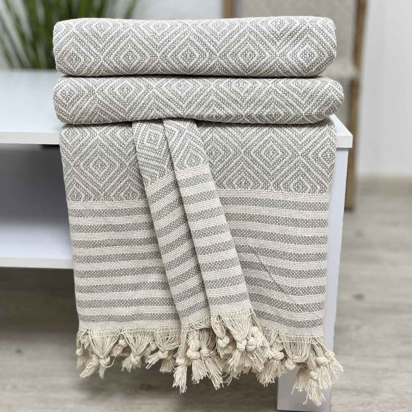 Плед покривало 200х230 великий ромб сірий