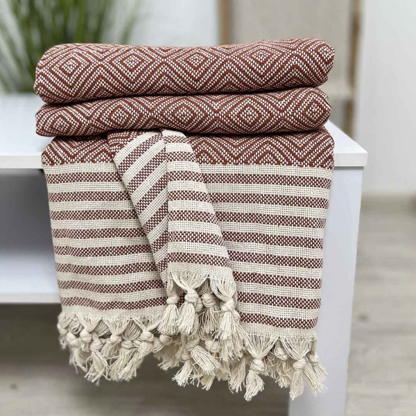 Плед покривало 200х230 великий ромб теракот