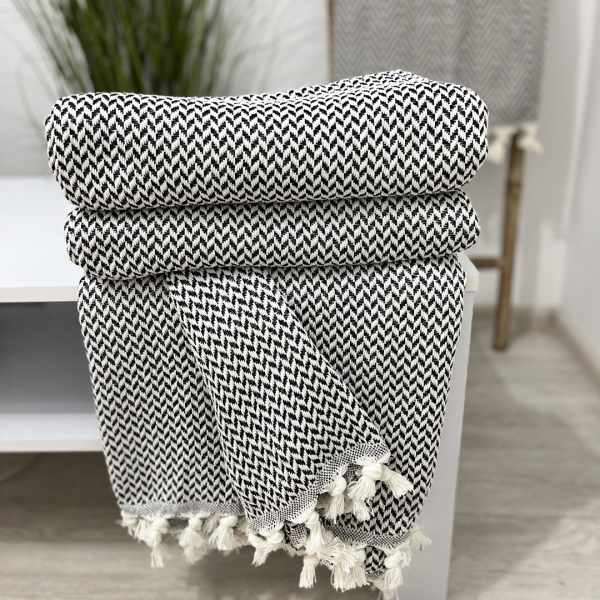 Плед покривало меланж 220х230 зигзаг чорний