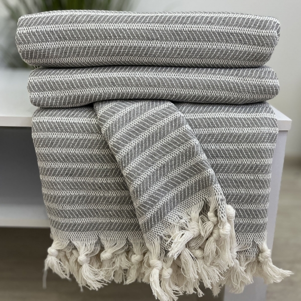 Плед покривало 210х230    полосатий  сірий 