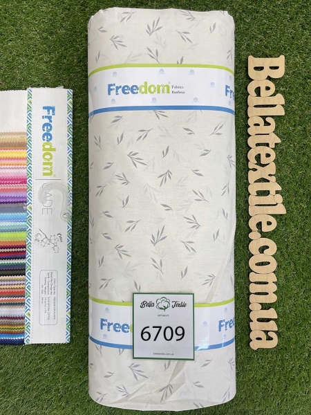 Ранфорс принт 6709 сірі листочки 