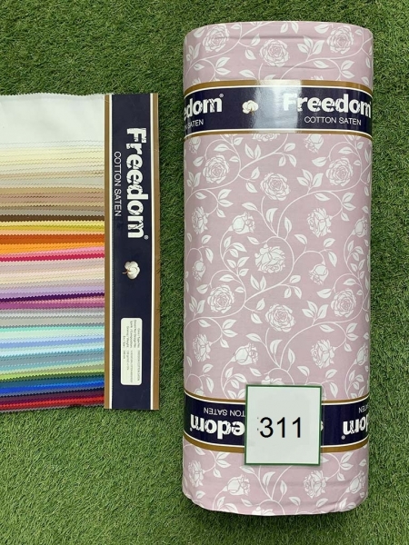 Cатин  принт 311 квіти рожеві