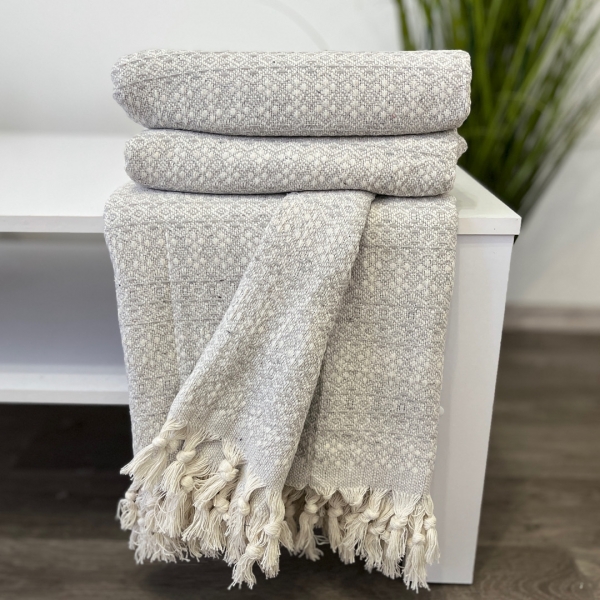 Плед покривало 200х230   ромб полосатий сірий 