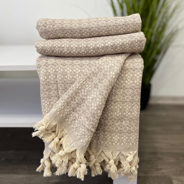 Плед покривало 180х230   ромб полосатий беж