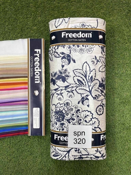 Cатин  принт 320 квіти сині