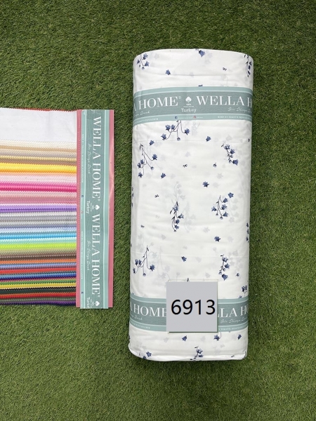 Ранфорс принт 6913 ландыши синие на белом фоне